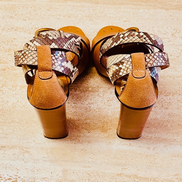 GUCCI Leather & Python Cross Ankle Wrap Heels - Picture 5 of 7